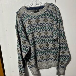 Men's Patterned Crewneck Sweater - Gray, Blue, Green